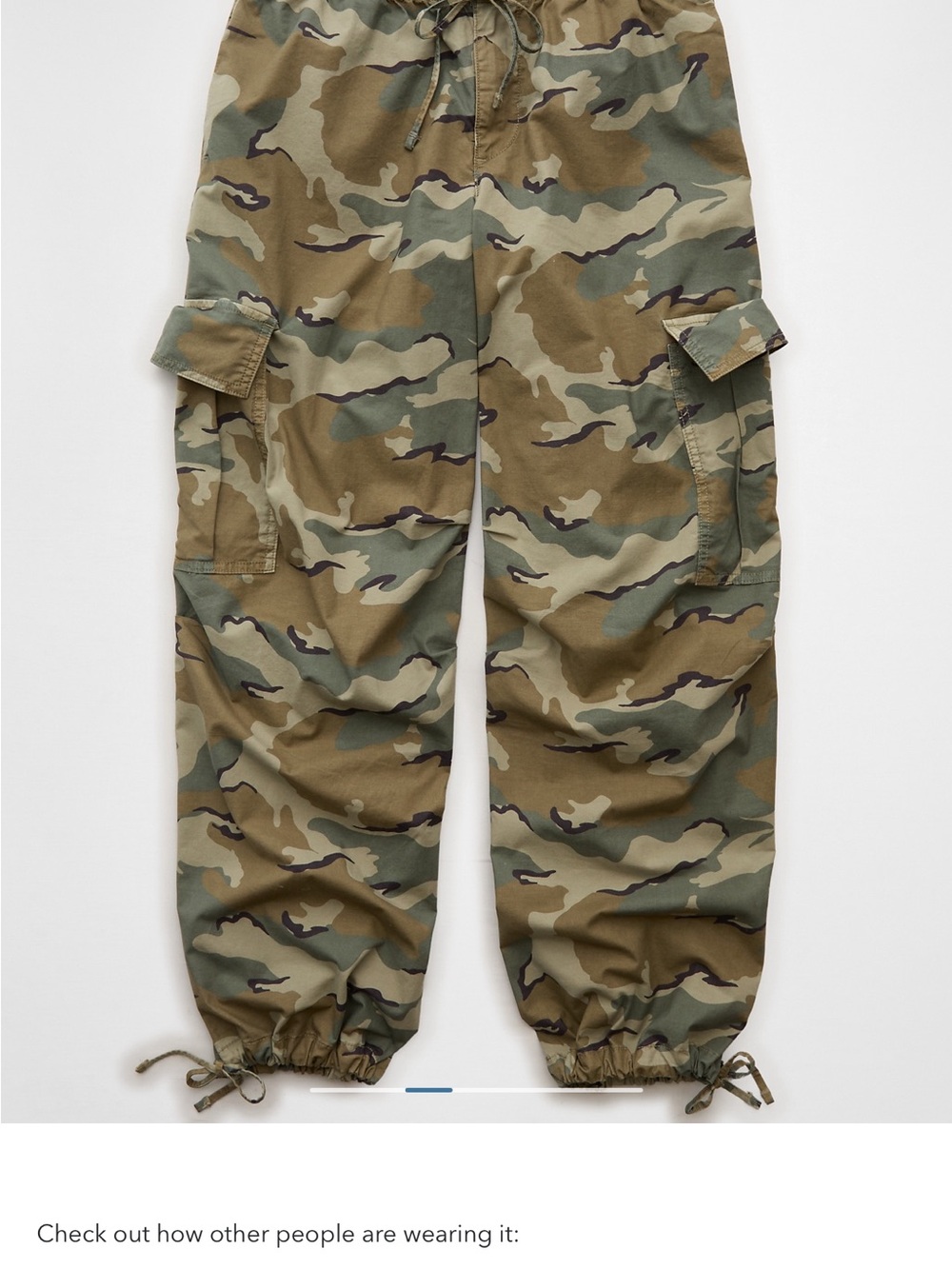 AE Low-Rise Baggy Cargo Parachute Pant - Camo Green - Picture 2 of 2